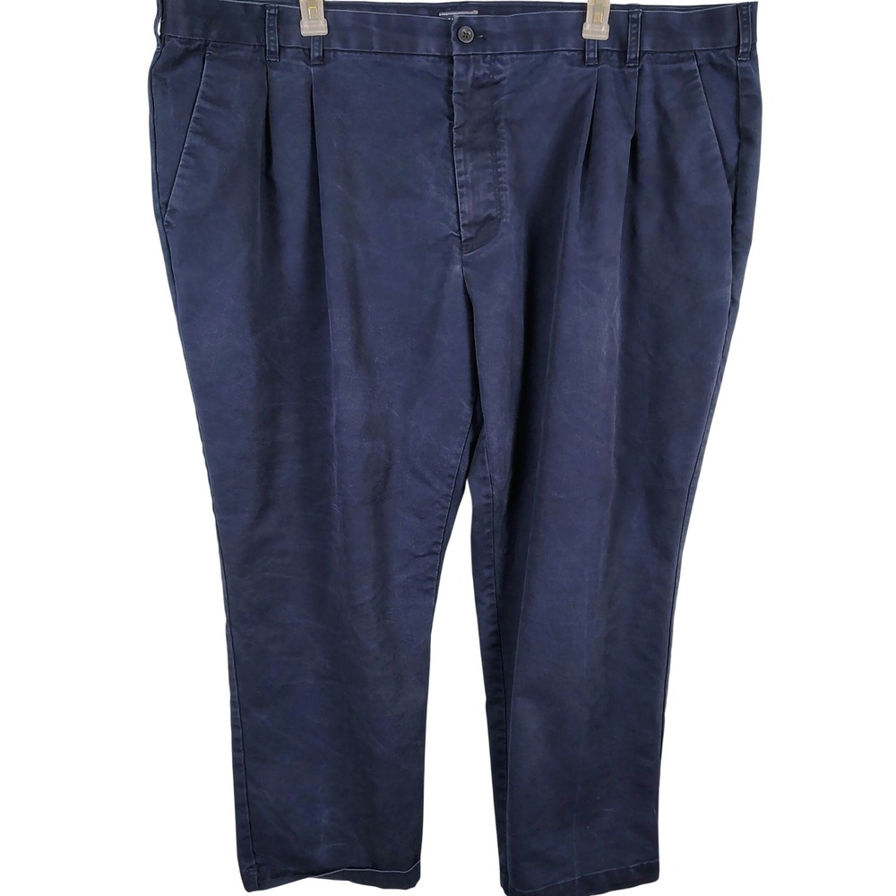IZOD Mens 52X30 Pleated Chino Pants Navy Blue Cotton Blend Grandpacore SZ 52